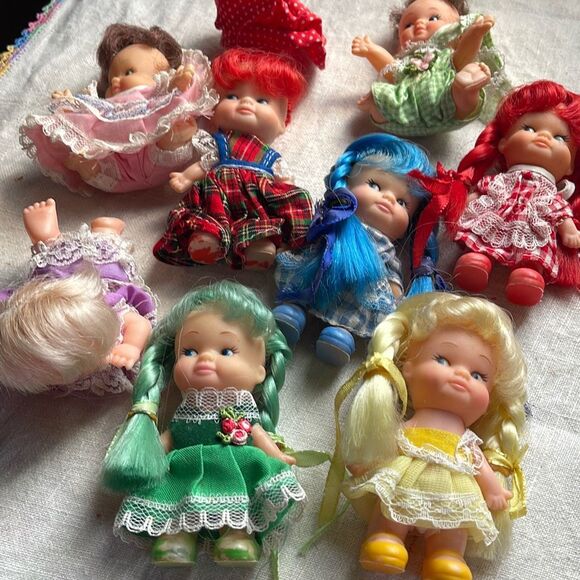 VTG. Lil Lollipop dolls. Dynatoy Co. 1960’s 70’slot of 8standing sitting cra